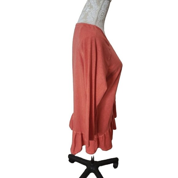 Hannah Peplum Top 3/4 Sleeve Orange Sun Washed Rinse Women's Medium - Picture 5 of 7
